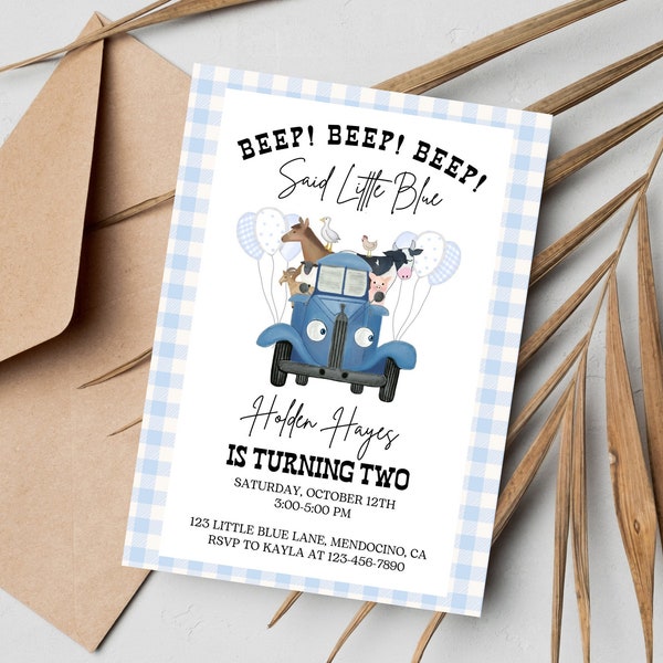 FARM 2nd Birthday Invitation, Little Blue Truck, Oink Cluck Baa Moo Barn, Old McDonald Barnyard Animals, Little Blue INSTANT DOWNLOAD Boy