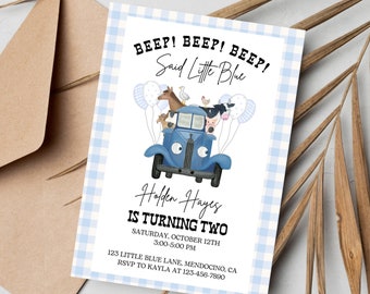 FARM 2nd Birthday Invitation, Little Blue Truck, Oink Cluck Baa Moo Barn, Old McDonald Barnyard Animals, Little Blue INSTANT DOWNLOAD Boy