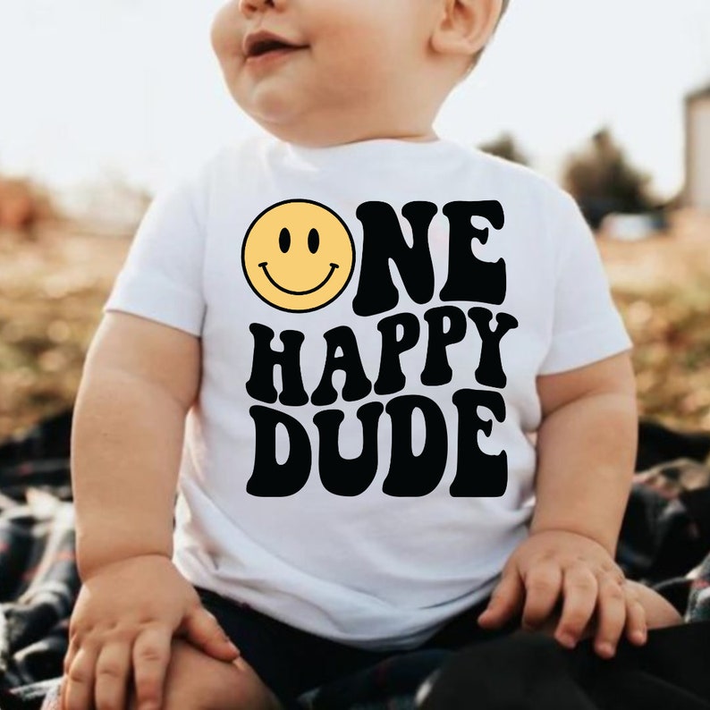 One Happy Dude PNG SVG 1st Birthday SVG Retro Wavy Text - Etsy