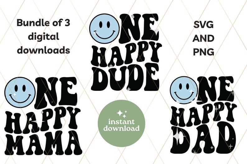 One Happy Dude PNG SVG 1st Birthday SVG Retro Wavy Text - Etsy
