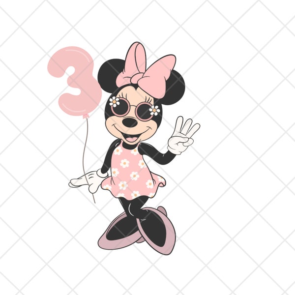 Minnie Mouse PNG, 3rd Birthday, Retro Disney, I'm This Minnie, clipart Design, Digital Craft Files tshirt Three Year girl groovy daisy