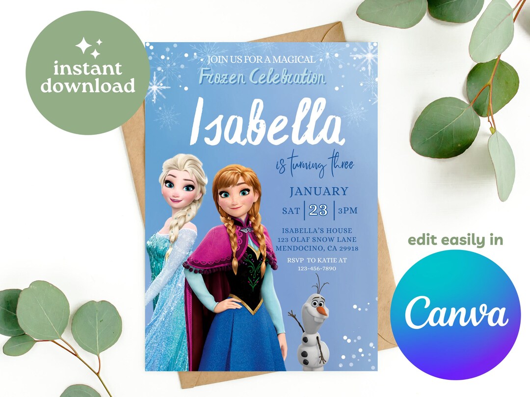 Editable Frozen Birthday Invitation Template, Princess Elsa Girl Evite