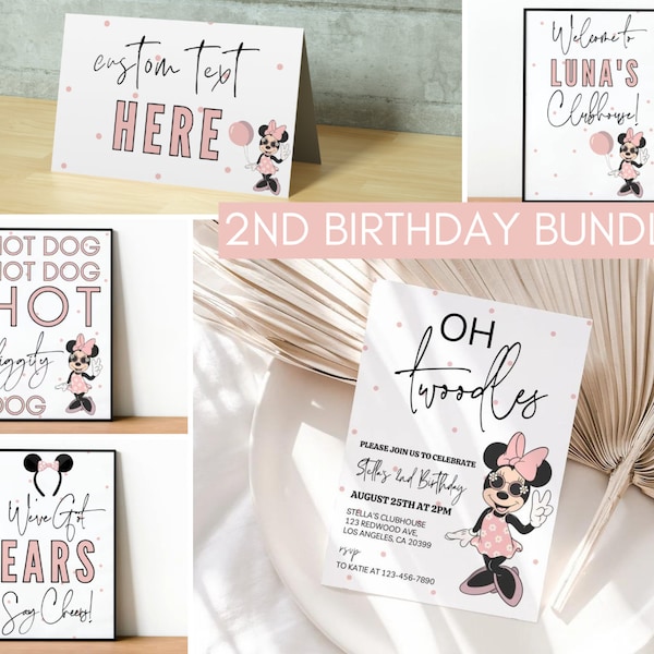 Oh Twodles Minnie Mouse Birthday | Girl Birthday Invite | Printable 2nd Birthday Invitation | Daisy Minnie 2nd Birthday | Bundle instant