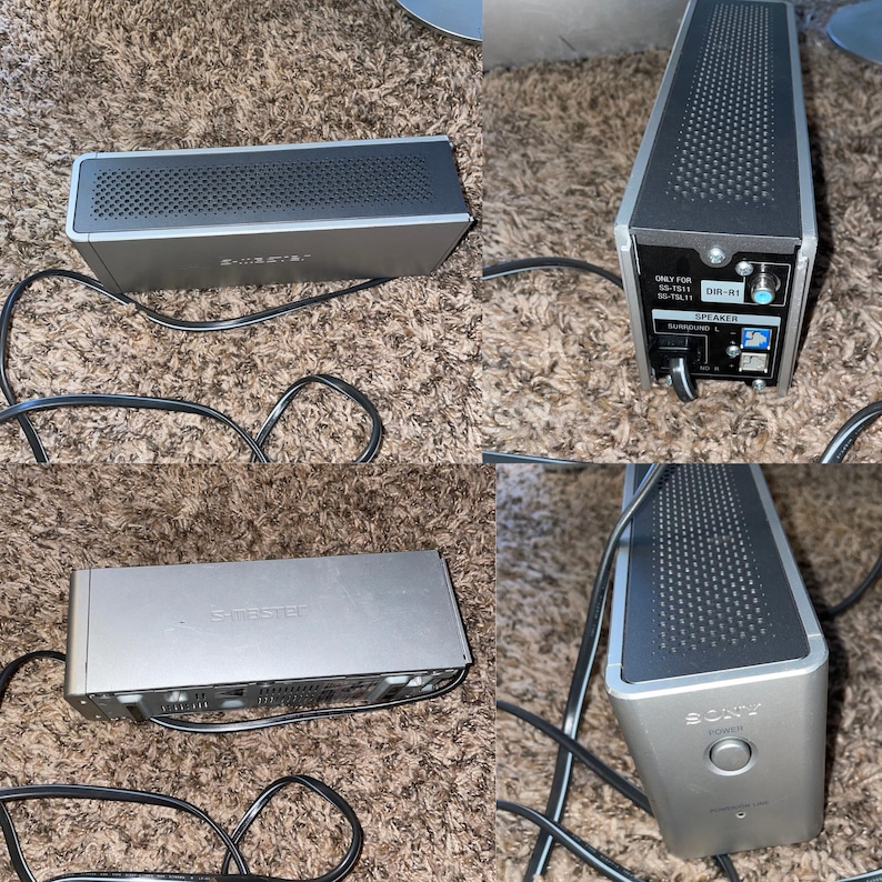 May include: A silver Sony soundbar speaker with a black top grill. The speaker has a power button and various input ports. The text "ONLY FOR SS-TS111 SS-TSL11" is visible on the back.