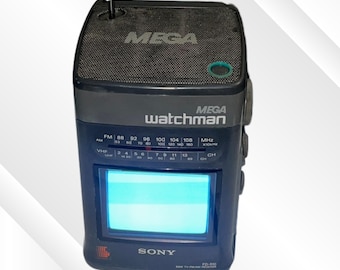 Vintage Sony MEGA Watchman FD-510 Portable Black And White TV With Am/Fm Radio Receiver Works