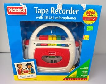New In Box Vintage Playskool Cassette Tape Player Recorder Dual Microphone 1993 1990s Singalong