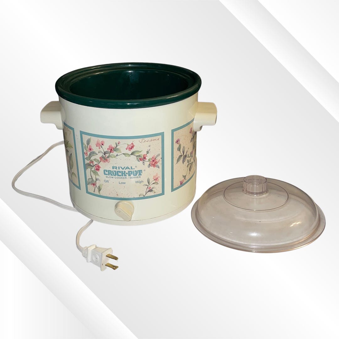Slow Cooker Flower Pattern Vintage Rival Crock Pot Slow Cooker 3.5qt With Original Plastic Lid ...