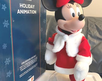 1998 Skating Minnie Mouse Santa's Best Holiday Animation 22'' Head And Arms Move Christmas Decoration