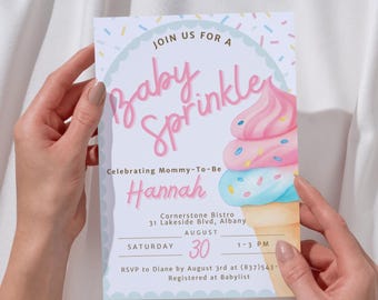 Baby Sprinkle Invitation | Ice Cream Theme | Editable Canva Template | Baby Shower Invite | Second Baby | Printable Digital Download