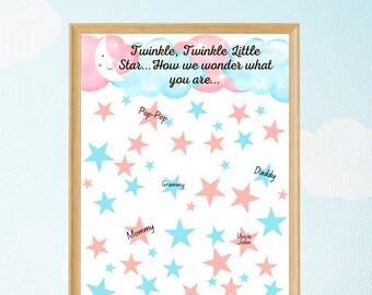 Gender Prediction Keepsake | Baby Shower or Gender Reveal | Stars and Moon Theme