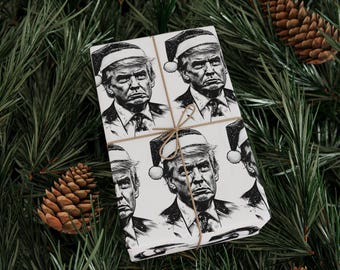 Wrapping Papers, Donald Trump Black and White Neutral Holiday Gift Wrap, Christmas Present Supplies, Political Theme Party Favors, Unique