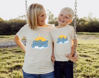 Mommy and Me Sun Checkered Tees, Matching Mama Whimsical Mother's Day Shirts, Unisex Jersey Short Sleeve Tee