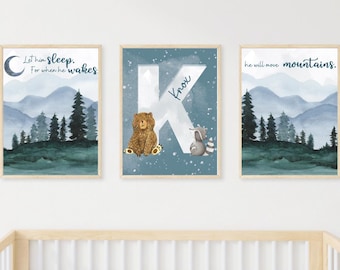 Custom Mountain Woodland Theme Nursery Artwork | Baby Boy