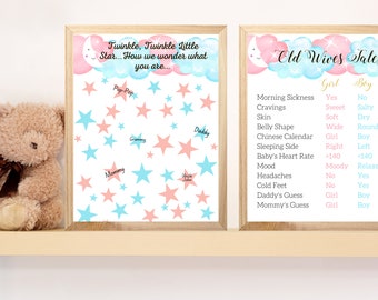 Stars and Moon Poster Bundle | Gender Reveal or Baby Shower | Old Wives Tales and Gender Prediction Keepsake