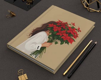 Minimalist Poinsettia Hardcover Journal, Christmas Writing Notebook, Red Floral Diary, Holiday Planner, Matte Bullet Journal, Gift for