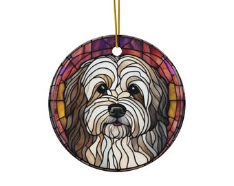 Ceramic Ornament, Havanese Stained Glass Ornament, Dog Lover Christmas Gift, Pet Memorial Decoration, Colorful Pet Ornament, Holiday Gift
