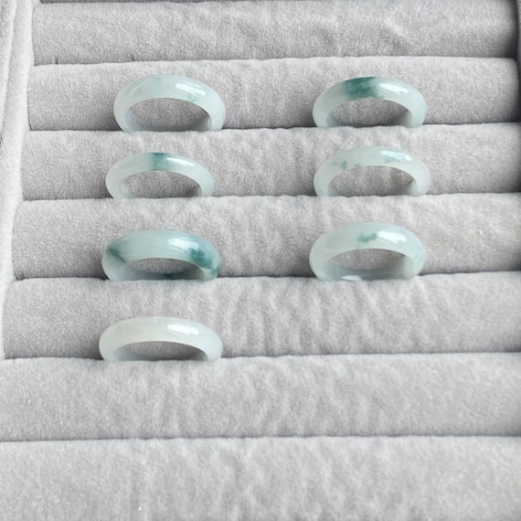 Icy White/Green Translucent Jadeite Jade Ring/Band, Size US5.25 to 6.75, Certified 100% Natural Untreated Type A Jadeite Jade