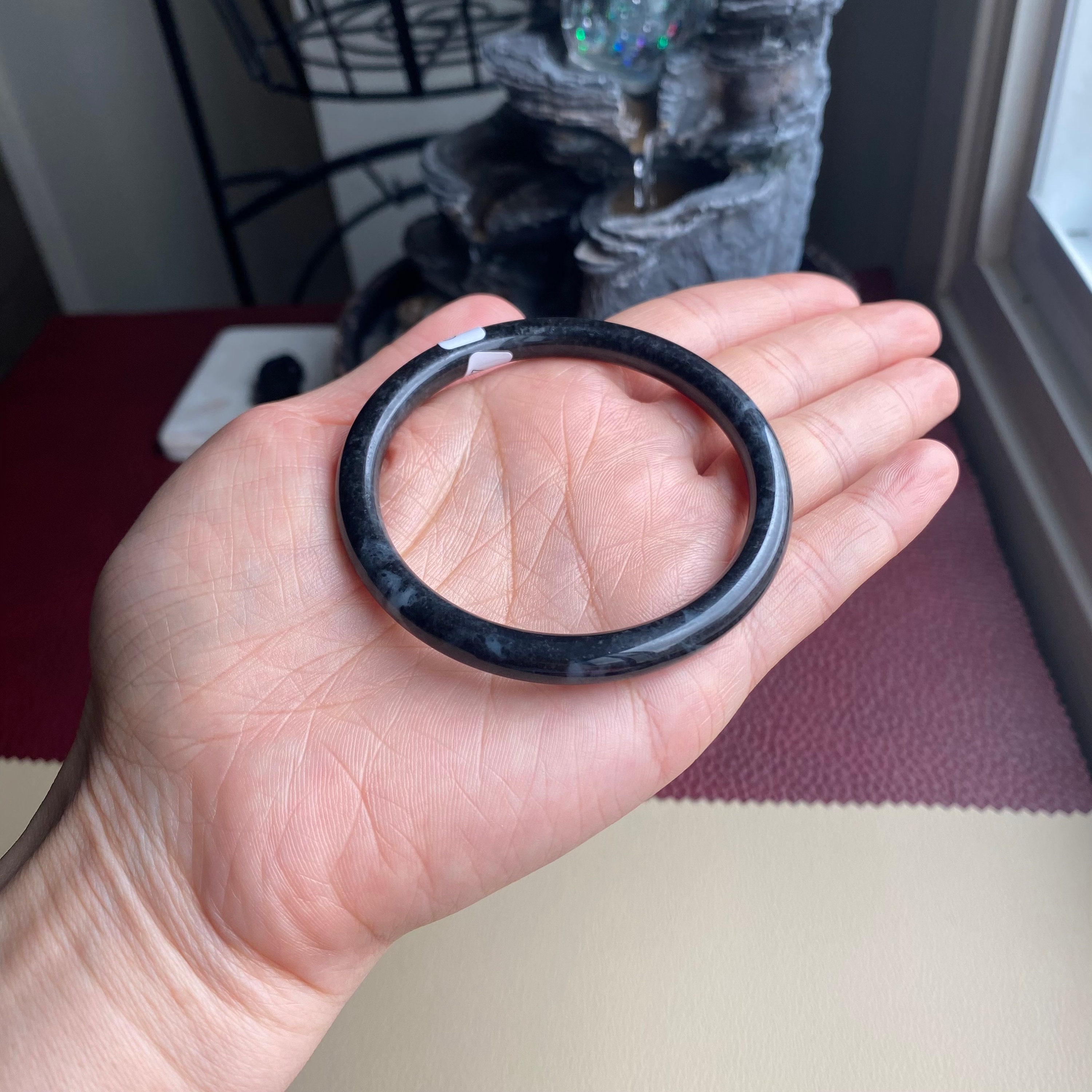 独創的 Jade Jadeite Black/white 56.6mm Bangle Certified Bracelet, アクセサリー