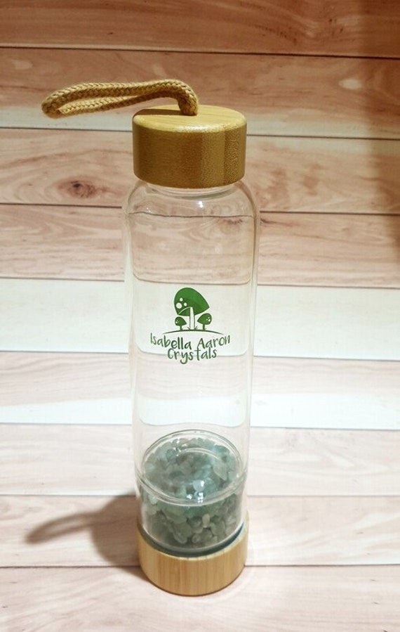 Rose Quartz Crystal Bamboo Glass Water Bottle 480ml