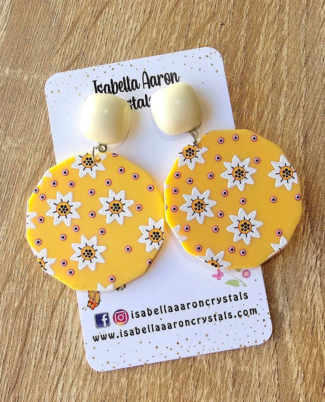 Yellow Sunflower Print Acrylic Earrings Etsy