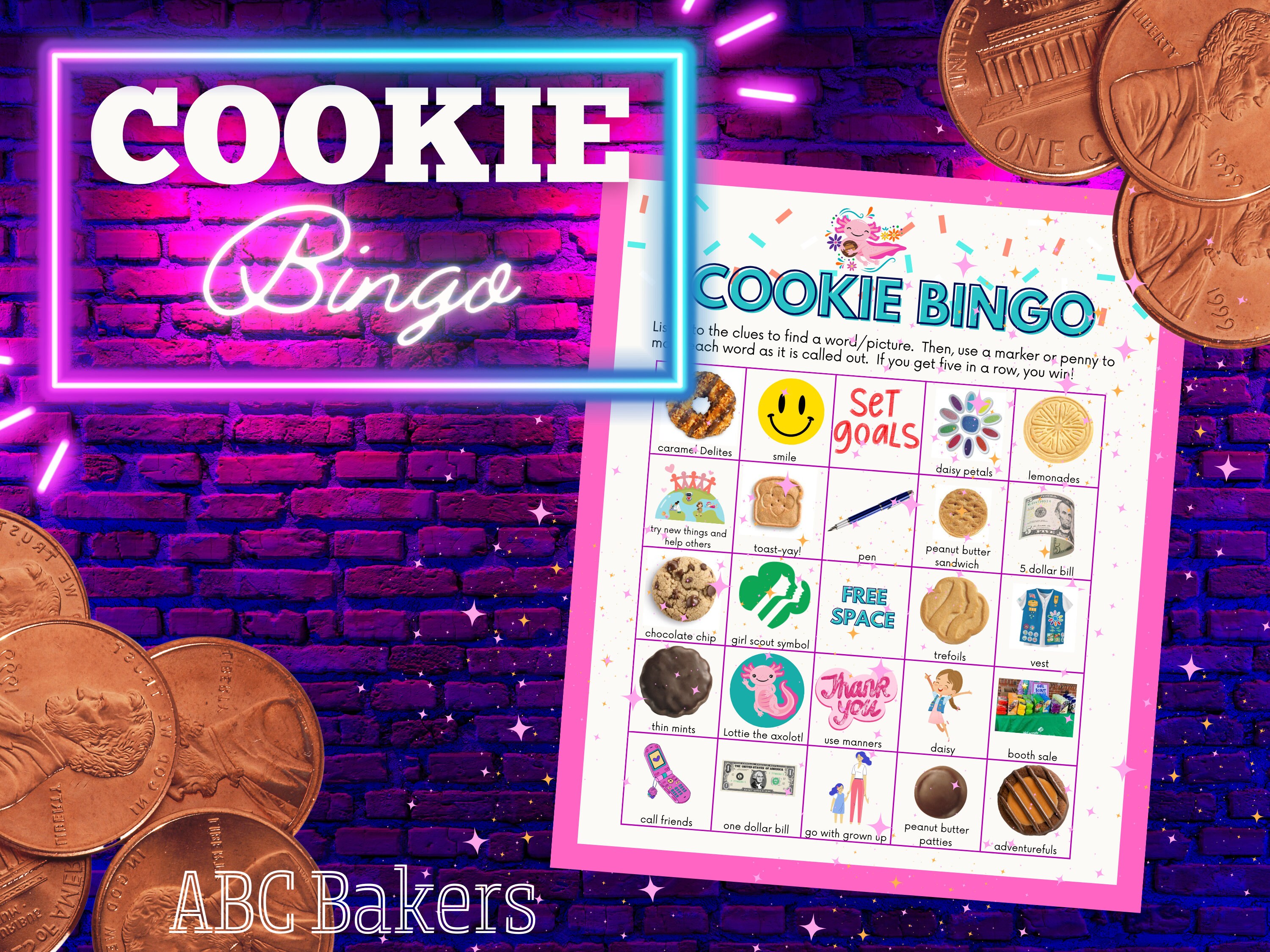 Girl Scout Cookie Bingo Game 12 Cards ABC Bakers - Etsy