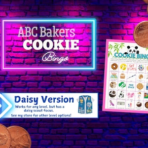 Juego de bingo de galletas de Girl Scout con 12 tarjetas (versión Daisy y ABC Baker)