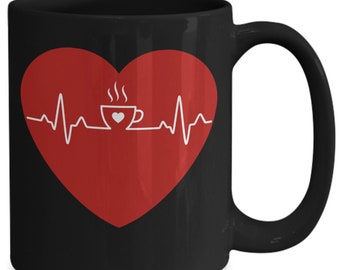 Coffee Lover Heartbeat Mug, Two Sided Coffee Cup