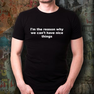 Ich bin der Grund, warum wir keine schönen Dinge haben können. Lustiges Sein oder Ihr T-Shirt für Mann und Frau.