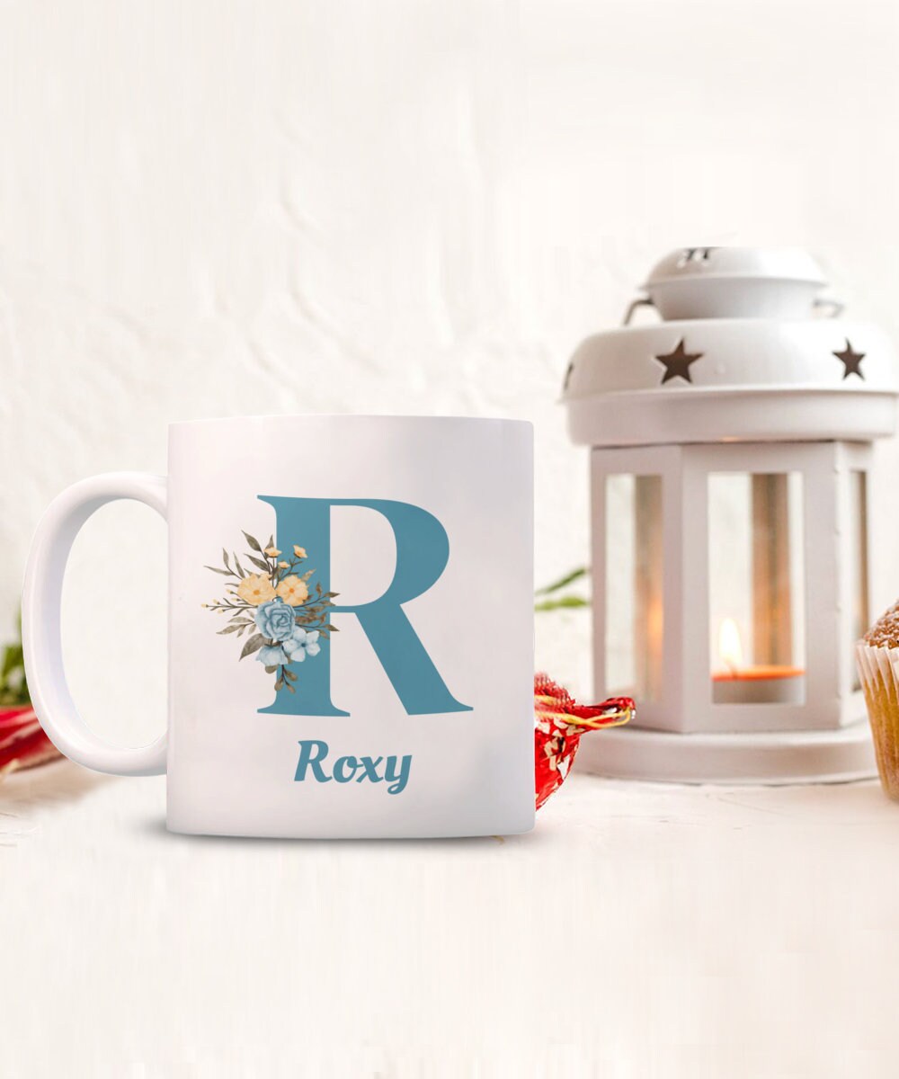 Monogrammed Coffee Cup, Floral Letter R, Personalized Gift - Etsy