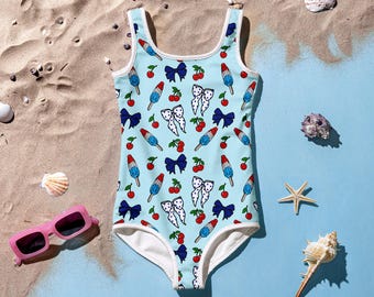 Popsicles Kirschen und Bögen All-Over Print Kinder Badeanzug Niedlich Sommerhafter Stil