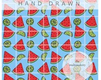 Wassermelone Limette Sommer Nahtlose Muster Hand gezeichnet PNG Digital Papier Sublimation Stoff Oberfläche Design Vinyl