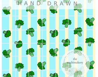 Brokkoli Streifen Veggie Baby Nahtlose Muster Hand gezeichnet PNG Digital Papier Sublimation Stoff Oberfläche Design Vinyl