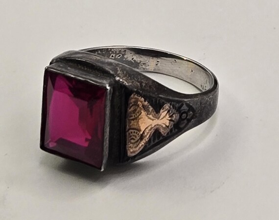 vintage Large rectangle ruby gold over sterling r… - image 3