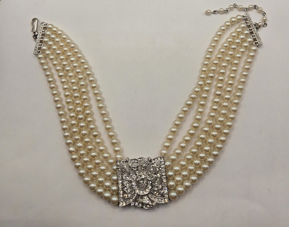 vintage KJL Kenneth Jay Lane Art Deco Faux Pearl … - image 1