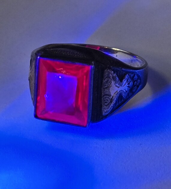 vintage Large rectangle ruby gold over sterling r… - image 7