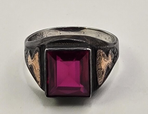 vintage Large rectangle ruby gold over sterling r… - image 2