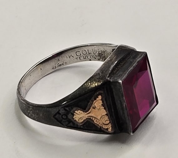 vintage Large rectangle ruby gold over sterling r… - image 1