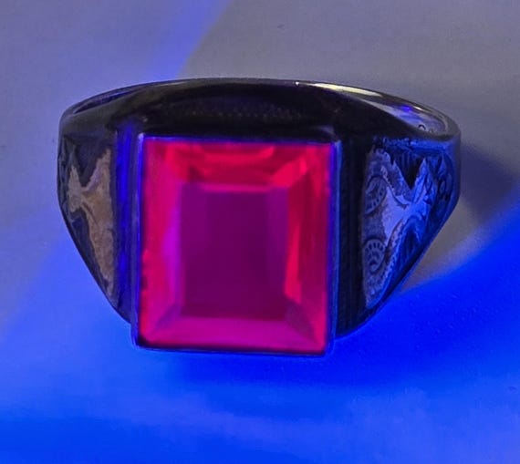 vintage Large rectangle ruby gold over sterling r… - image 6