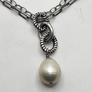 Vintage Silpada Sterling Silber 925 Sichelstrang Kette Süßwasser Perle Anhänger 18 &quot;Knebelverschluss Halskette 2 Strang Kette