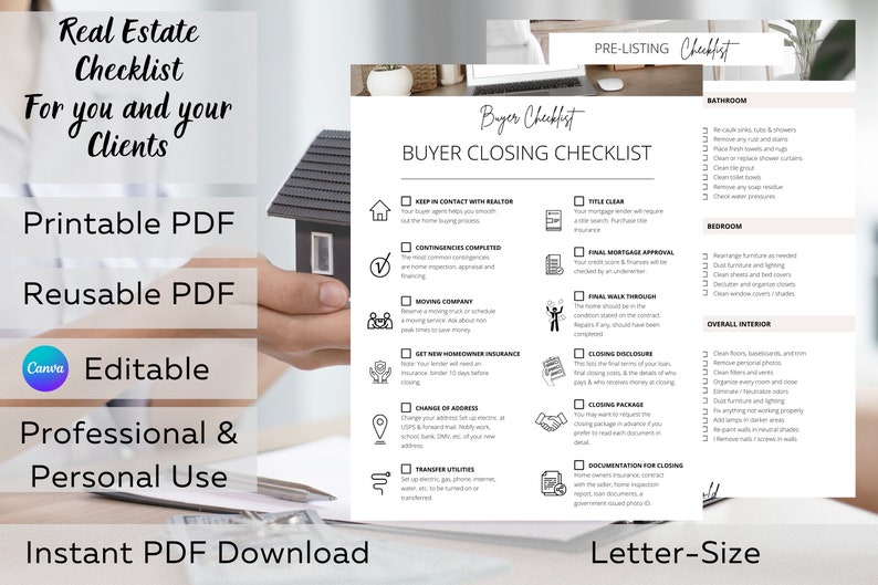 Editable Real Estate Checklist, Canva Digital Download, Customizable ...