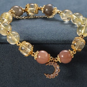 Gele aardbeikristalarmband met zirkoonmaan, delicate rijkdom vriendschapsarmband