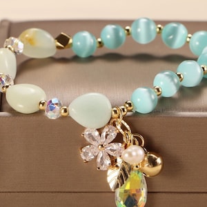 Pulsera de cristal de ópalo Pulseras de piedras preciosas de cuatro hojas para mujeres, Pulseras para parejas, Joyería hecha a mano