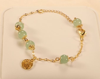 Dainty Jade Bracelet: 18K Gold Plated Lucky Charm Bracelet