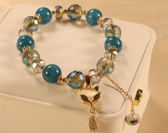 Blue Crystal Bracelet with Fox Charm,Sparking Girl Friendship Bracelet Lucky Bracelet