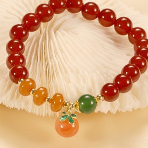 Red Agate Bracelet with Peach Charm,Gemstone Bracelet For Women,Healing Jewelry for Women