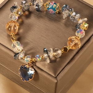 Farbige Glasur Edelstein Armband mit Herz Anhänger,Geschenk für Sie