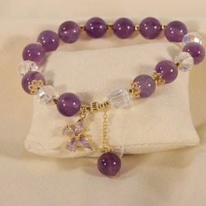 Amethyst Perlen Armband mit Kristall Schmetterlingsanhänger