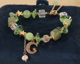 Bracciale con perline di cristallo Luna e stella, bracciale regolabile da donna