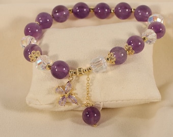 Gemstone Beads Bracelet Amethyst Butterfly Women Bracelet Crystal Bracelet Friendship Bracelet, Gift for Her