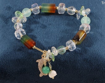 Crystal Bead Bracelet: Dolphin Charm, Friendship Jewelry